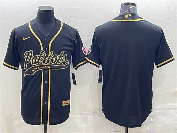 Men%27s New England Patriots Blank Black Gold With Patch Cool Base Stitched Baseball Jersey